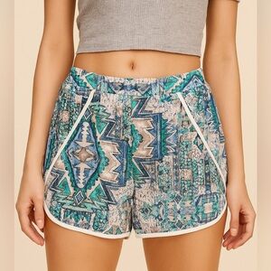Patterned Blue and Green Women's Shorts